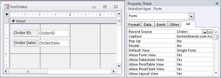 Thiết lập Form cho Combo Box